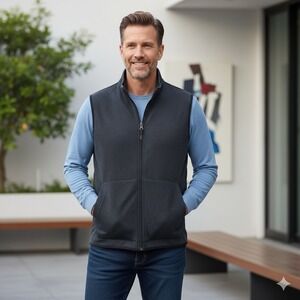 Robert Graham Men's Full Zip Vest Black Textured Pockets Lined Vest